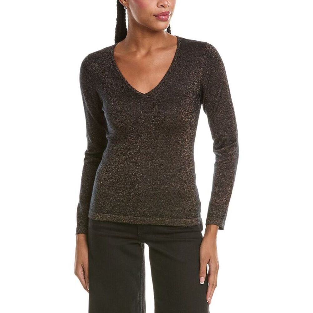 N.Peal Womens  Imogen V-Neck Cashmere-Blend Sweater, Brown